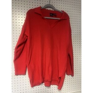 Vintage Liz Claiborne Liz Sport Cotton Pullover Sweater Red Knit‎ Medium V-neck